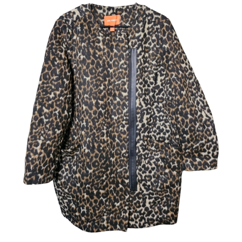 Joe Fresh cheetah long jacket with faux leather zipper. Size Large